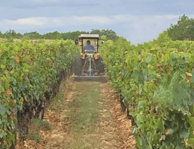 tracteur dans les vignes Cahors Malbec
